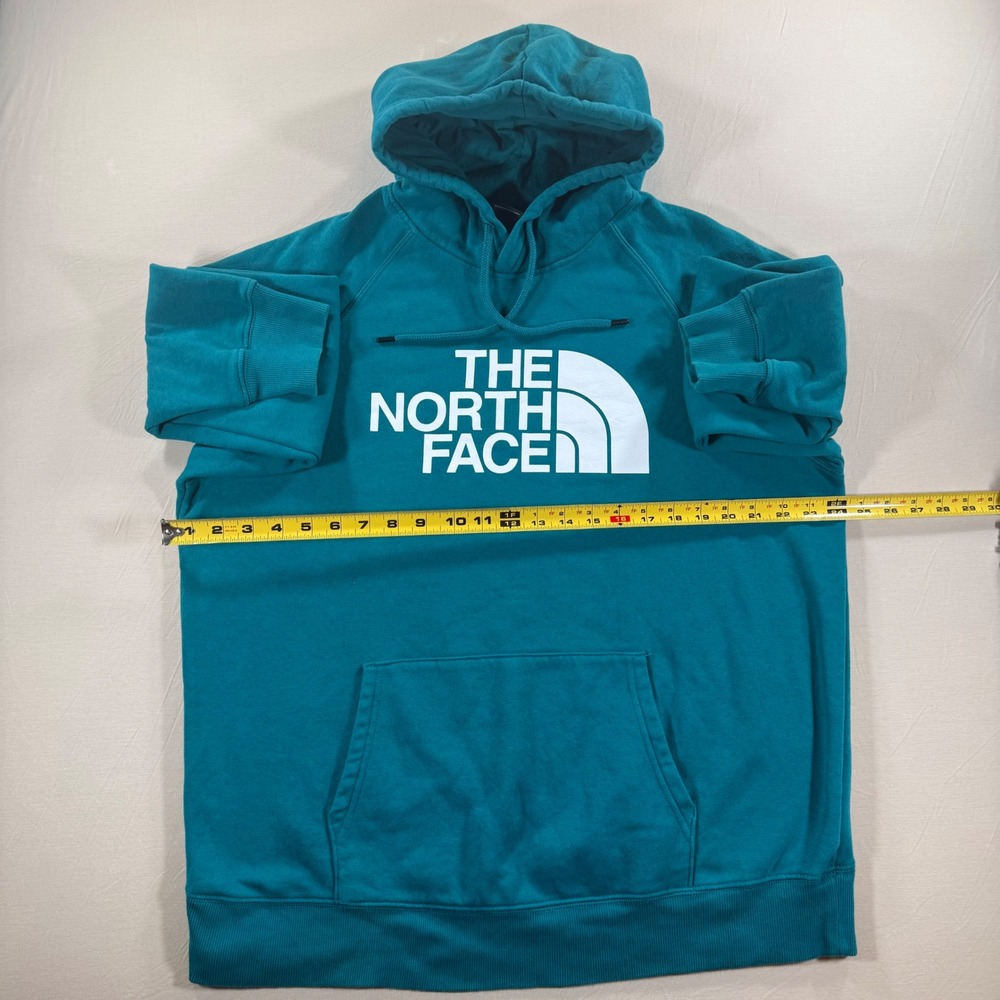 The North Face Womens XL Half Dome Logo Hoodie Teal Blue Pullover Sweatshirt - Picture 3 of 7